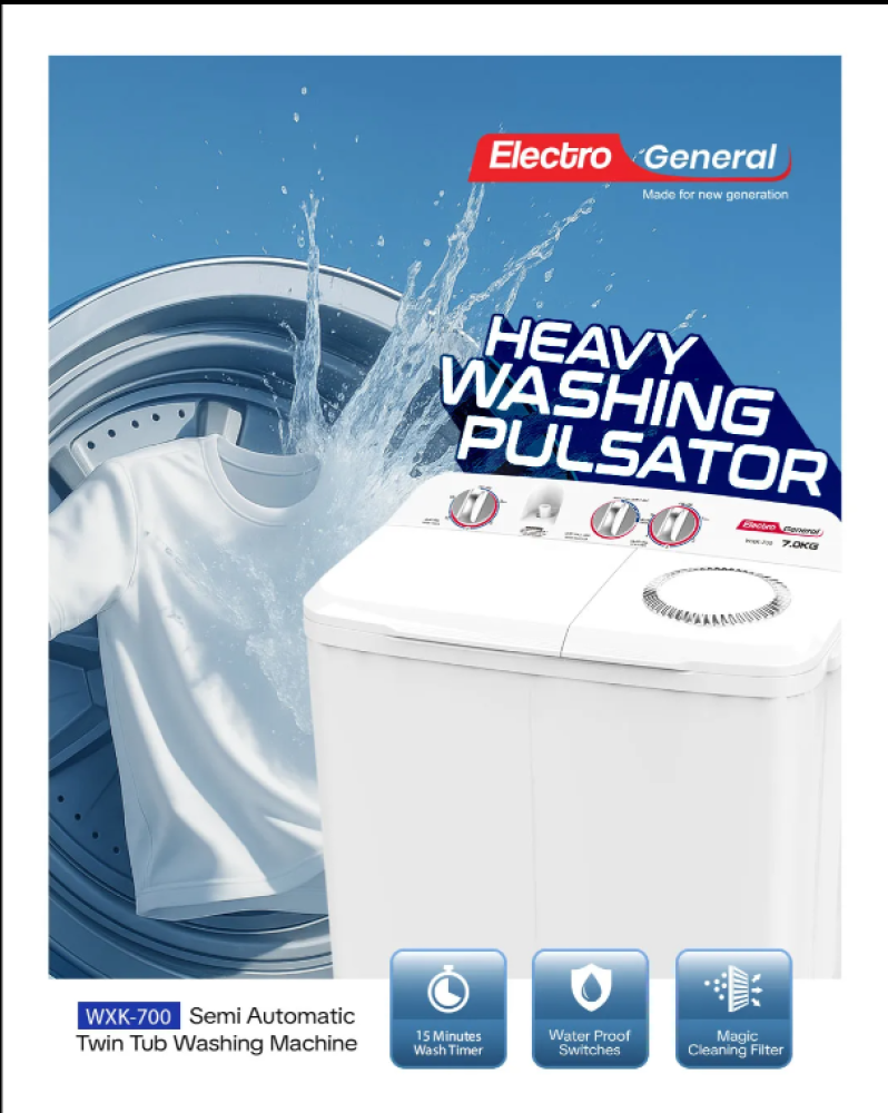 7KG TWIN TUB SEMI-AUTOMATIC WASHING MACHINE – WXK-700 2years Warranty