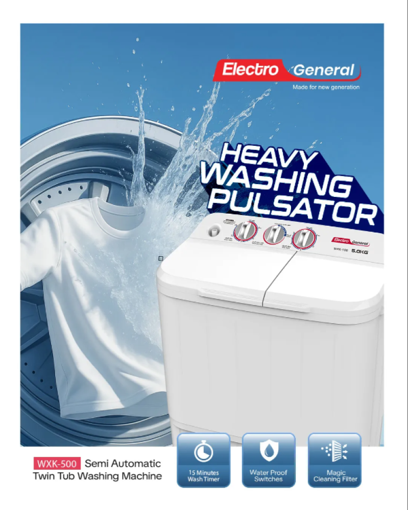 5KG TWIN TUB SEMI-AUTOMATIC WASHING MACHINE – WXK-500 2years Warranty