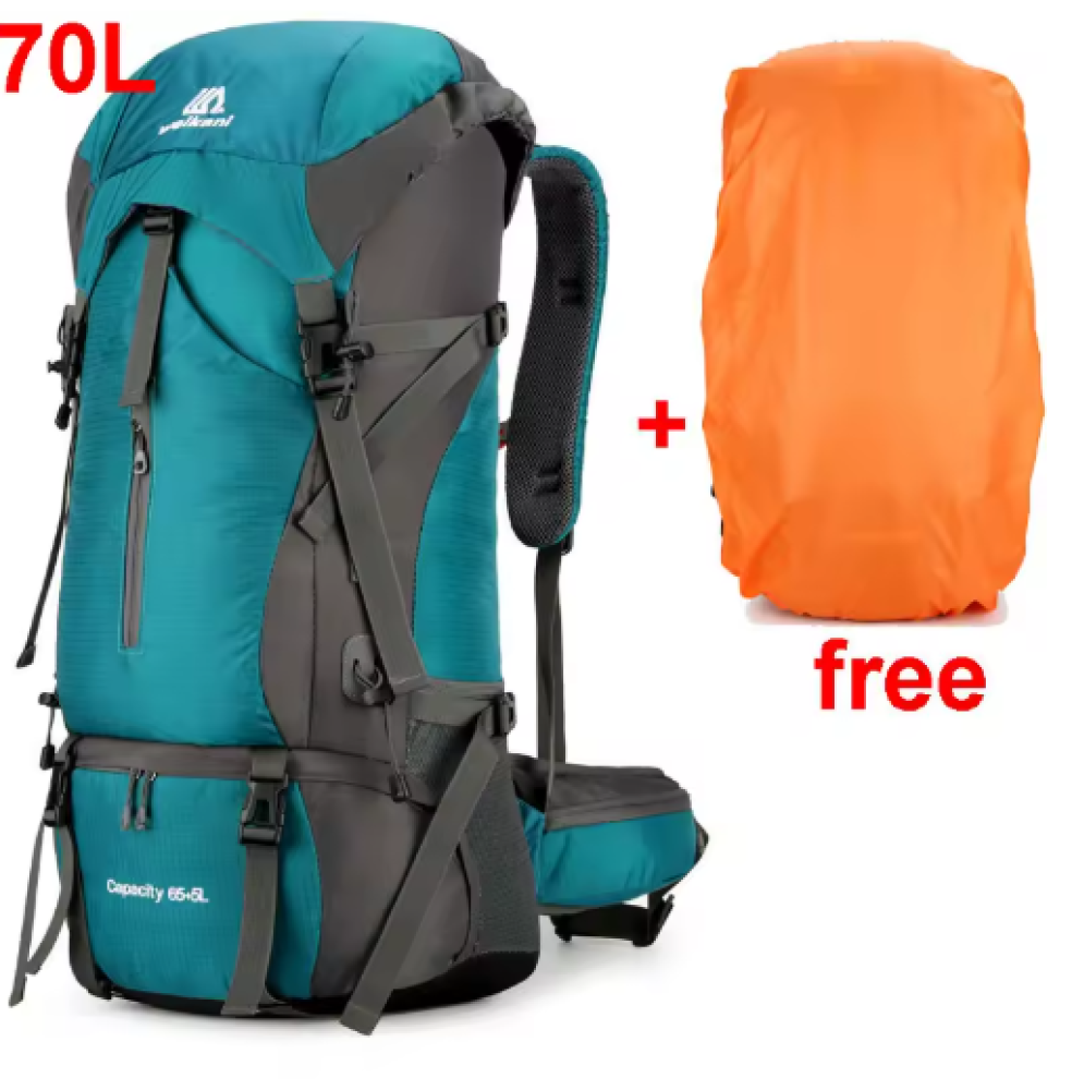 70L النايلون التخييم على ظهره حقيبة سفر مع غطاء للمطر المشي لمسافات طويلة في الهواء الطلق Daypack تسلق الجبال على ظهره الرجال حقائب كتف الأمتعة