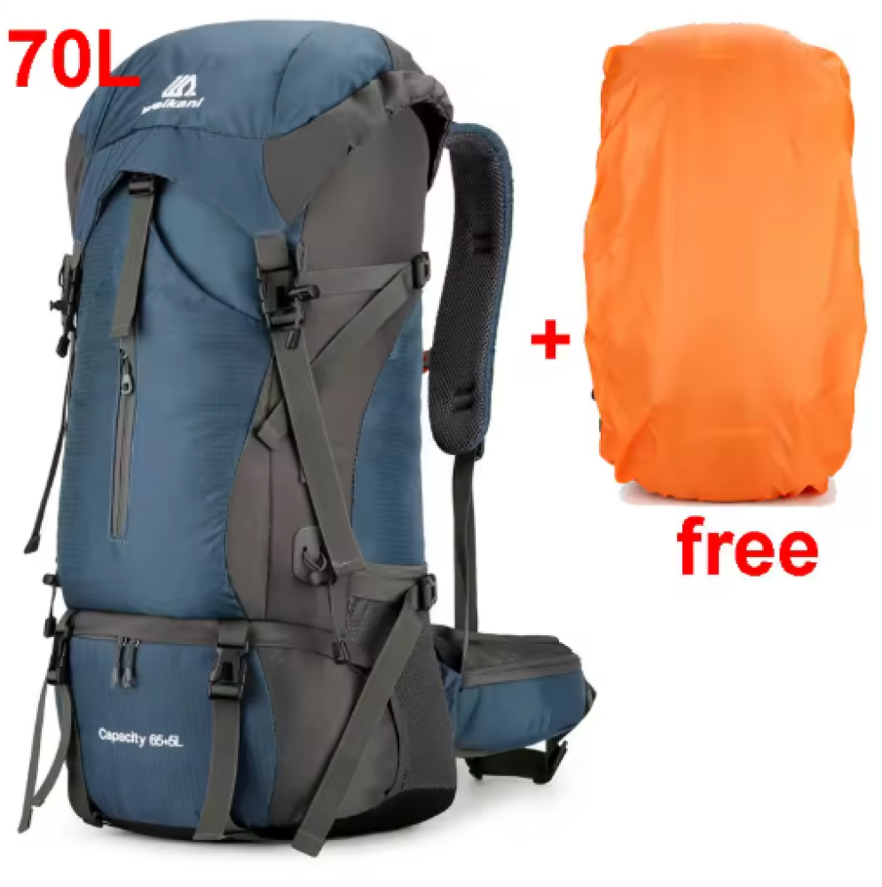 70L النايلون التخييم على ظهره حقيبة سفر مع غطاء للمطر المشي لمسافات طويلة في الهواء الطلق Daypack تسلق الجبال على ظهره الرجال حقائب كتف الأمتعة
