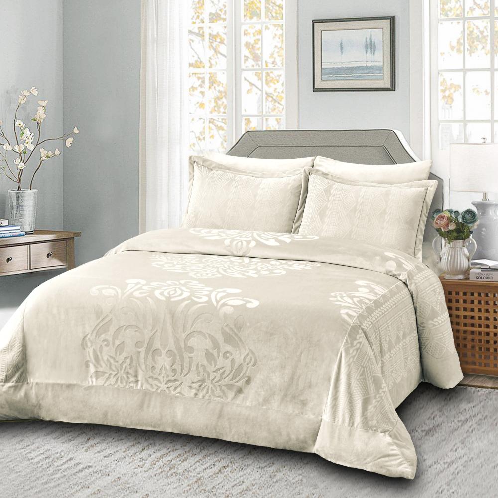 مفرش مزدوج مخمل - 7 قطع - سلسلة لامورا - رمادي فاتح