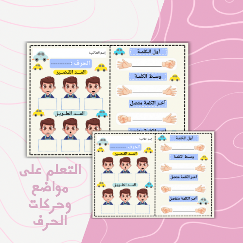 سبورة A4 لمواضع الحروف والمدود