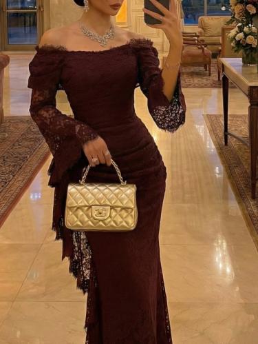 فستان سهره دانتيل عنابي من متجر جوهره