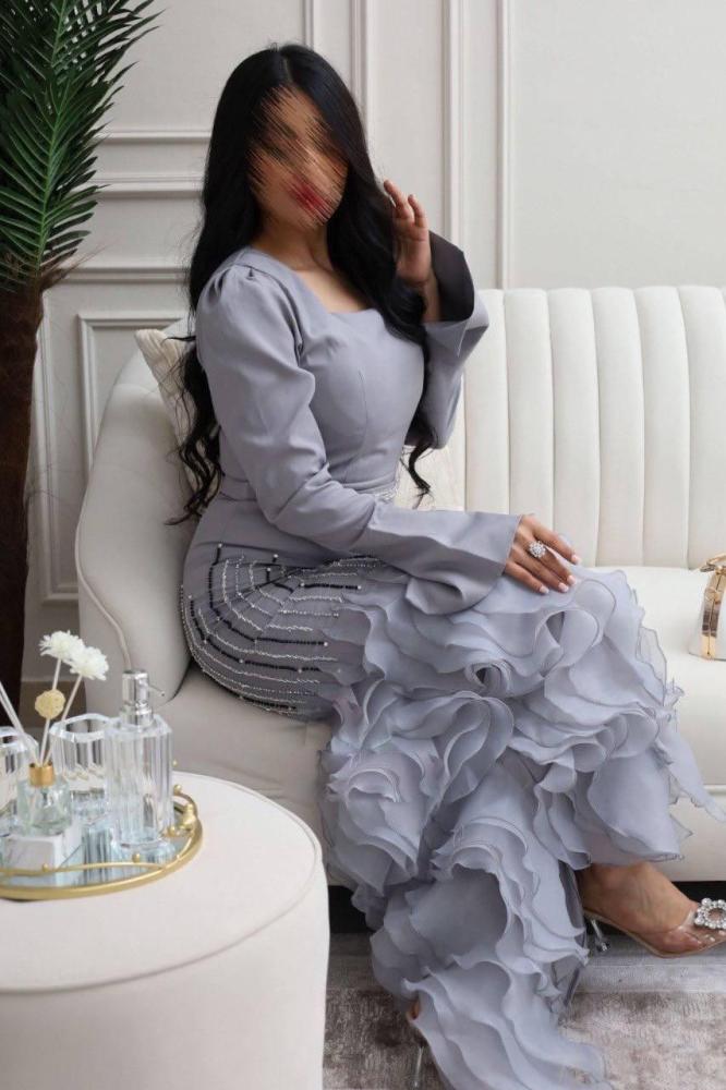 فساتين سهرة - فساتين نسائية - متجر فساتين - فستان رصاصي - فستان نسائي