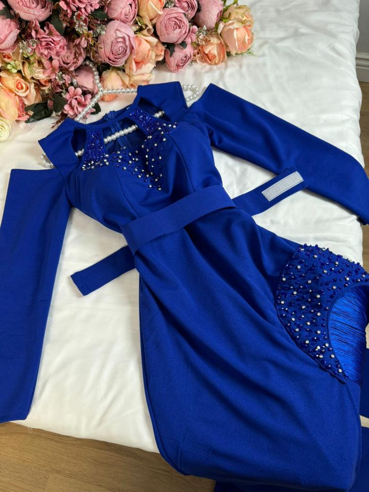 فساتين سهرة - فساتين نسائية - فستان ازرق ناعم - فستان ازرق