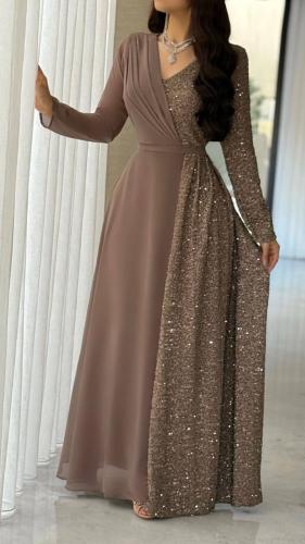 فستان سهرة راقي مزين بالترتر