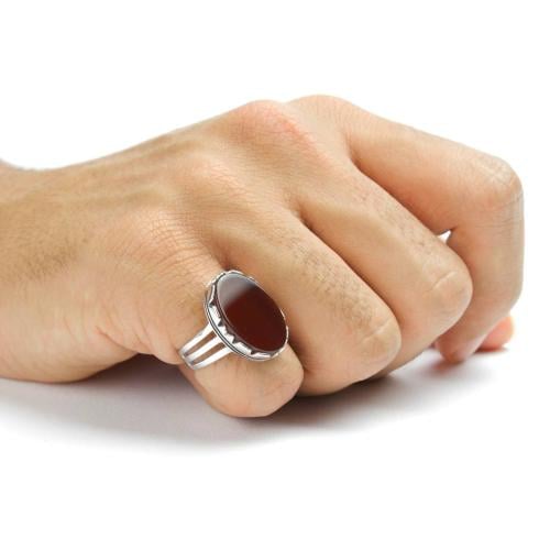 خاتم فضة عيار 925 كبدي يضاوي شنكار ثلاثي