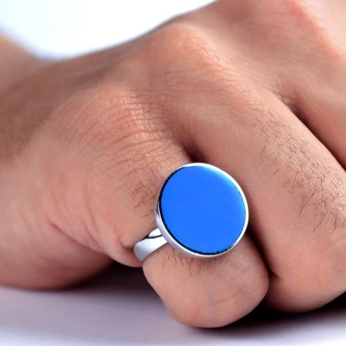 خاتم فضة عيار 925 ملكي لون فيروزي