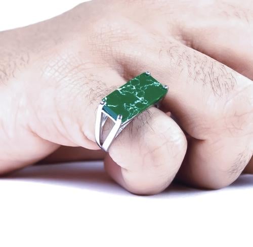 خاتم فضة عيار 925 ملكي أخضر مستطيل