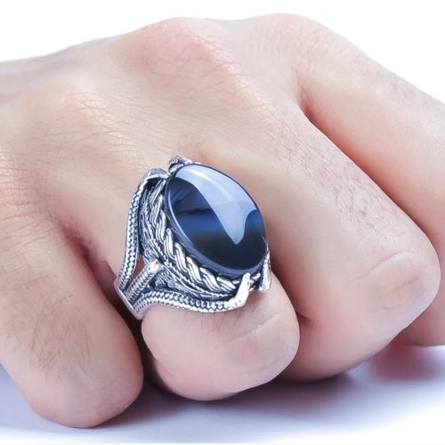 خاتم فضة عيار 925 تصميم خاص عقيق يمني اسود