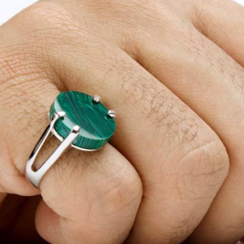خاتم فضة عيار 925 ملكي أخضر مشجر دائري شنكار