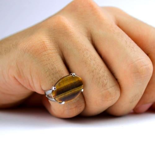 خاتم فضة عيار 925 ملكي حجر عين النمر متباعد لون مت...