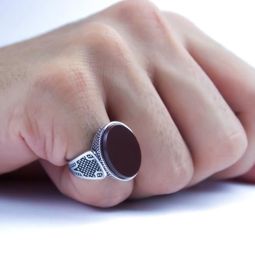 خاتم فضة منقوش عيار 925 بني