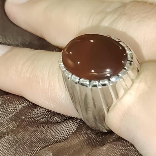 خاتم فضة عيار 950 ثقيل عقيق يمني صياغة يدوية