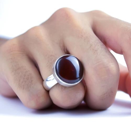 خاتم فضة عيار 925 دائري ثقيل ملكي عقيق يمني صياغة...