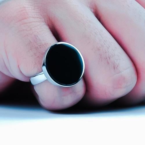 خاتم فضة عيار 925 ملكي دائري أسود