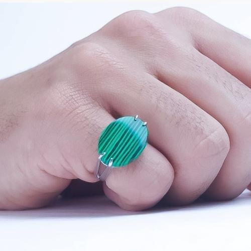 خاتم فضة عيار 925 ملكي شنكار اخضر مخطط
