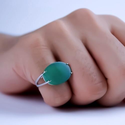 خاتم فضة عيار 925 ملكي أخضر بيضاوي
