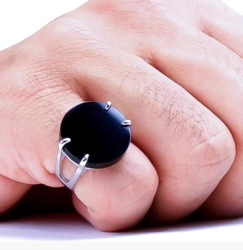 خاتم فضة عيار 925 ملكي اسود دائري