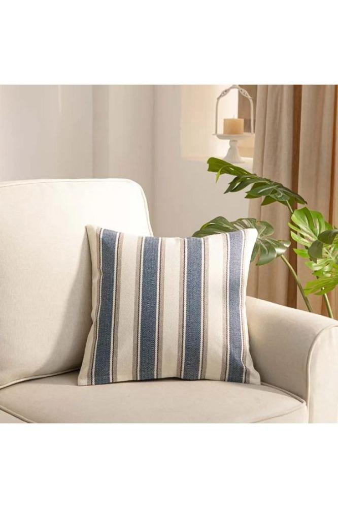 غطاء وسادة مخطط باللون الأزرق مقاس 45×45 سم (17.7×17.7 إنش) – لتزيين المنزل أو الصالون – بلون سادة