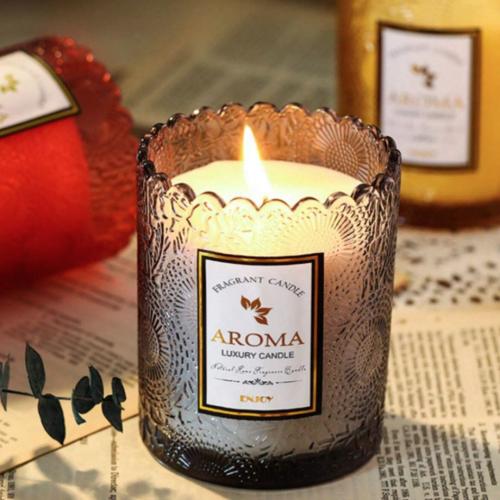 شمع معطر بكوب زجاج اسود محجر