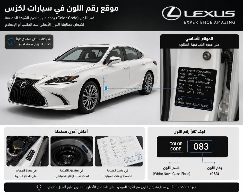 رقم لون لكزس على ملصق باب السائق