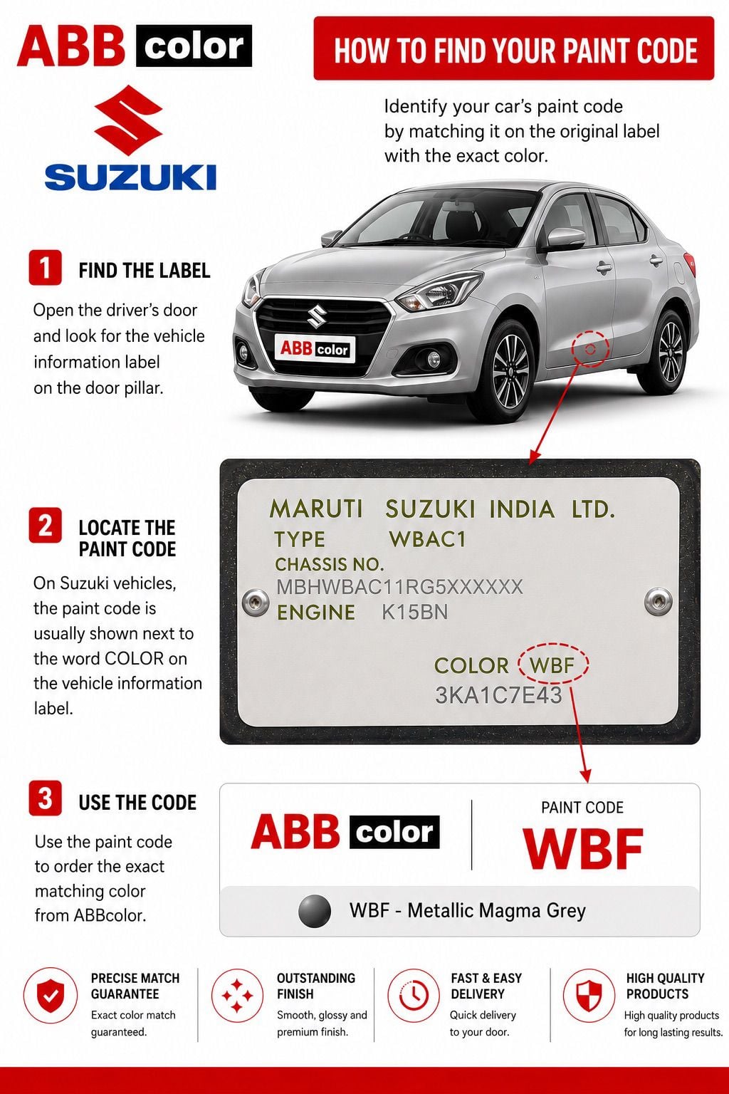 How to find Suzuki paint code for a custom touch up paint order