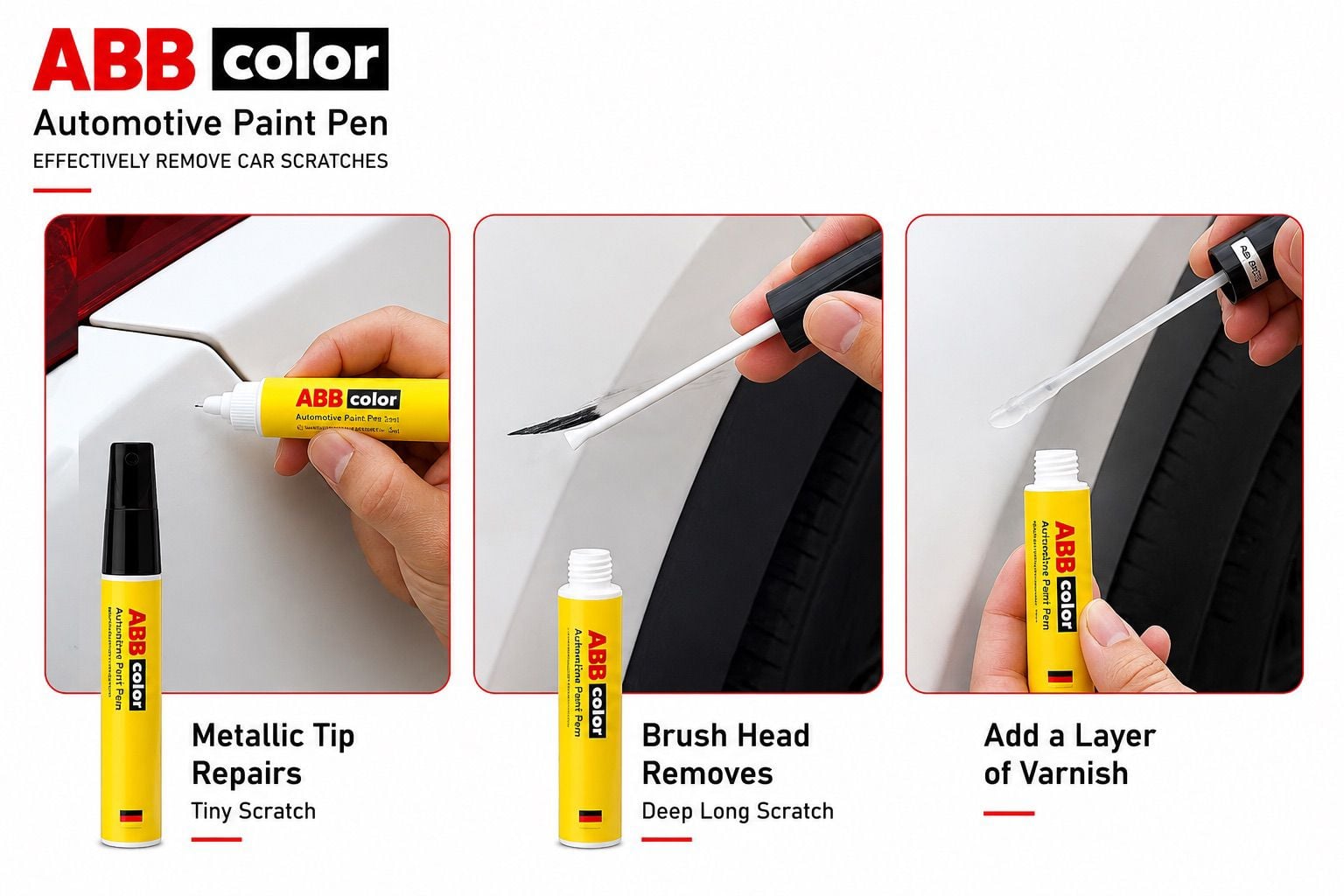 Applying Toyota Corolla 070 touch up paint pen on scratch area
