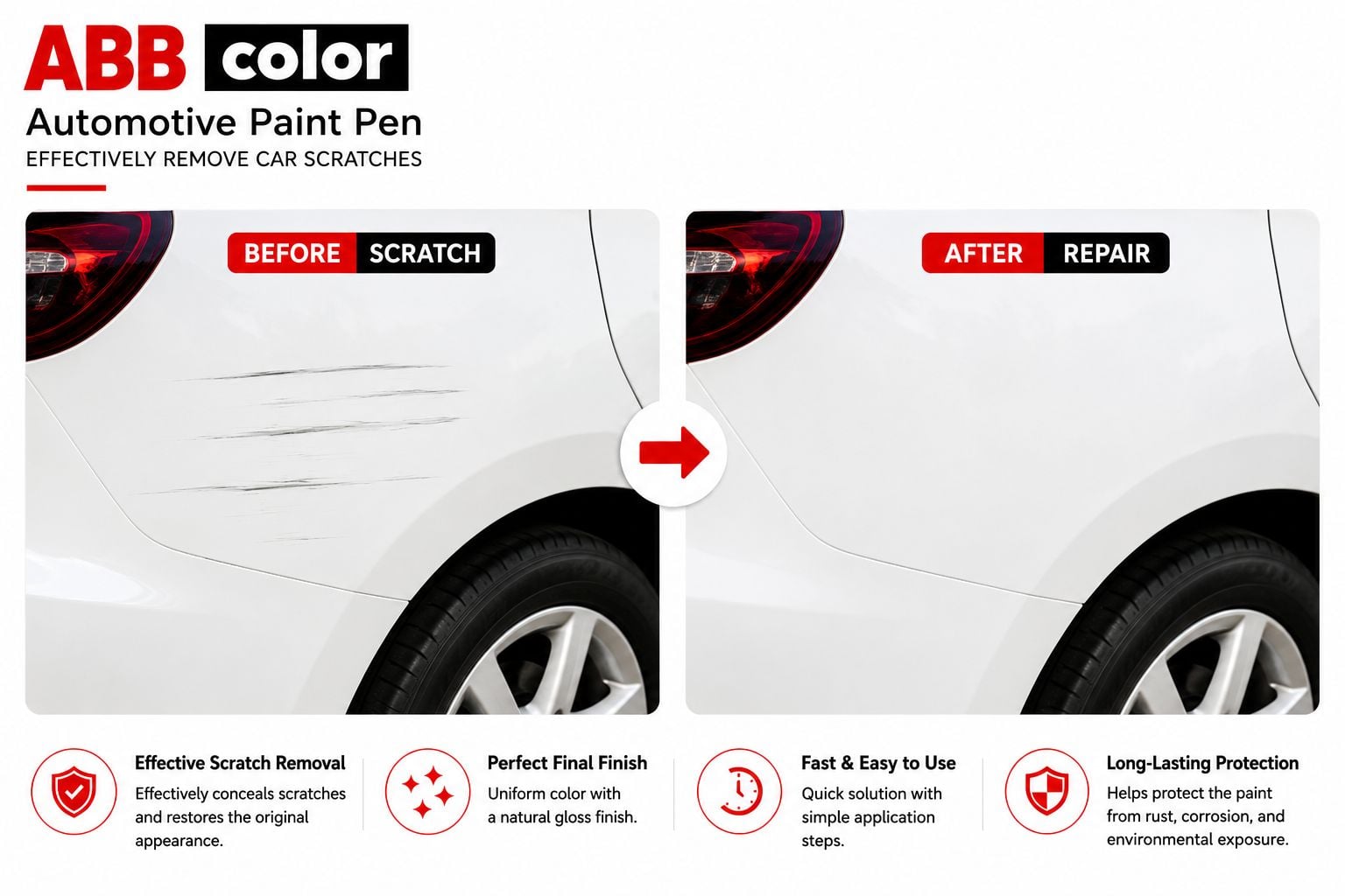 Toyota Corolla 070 scratch repair before and after using ABBcolor touch up pen