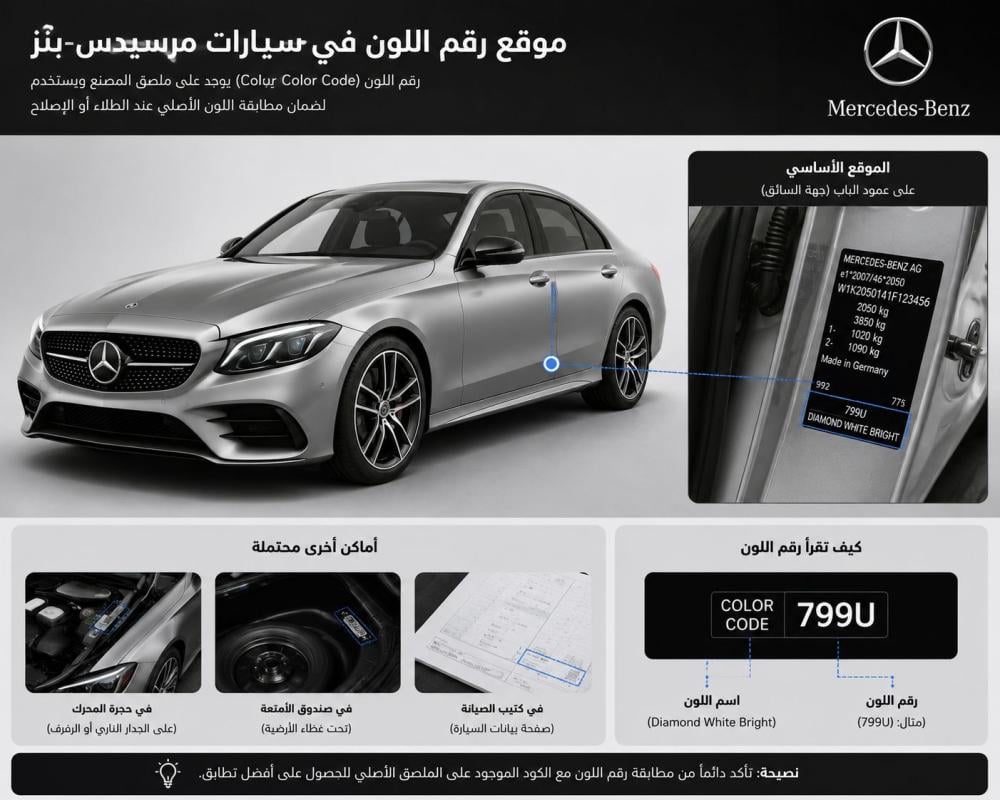 كيف تعرف كود لون مرسيدس الصحيح؟ (شرح عملي بالصور بدون لخبطة