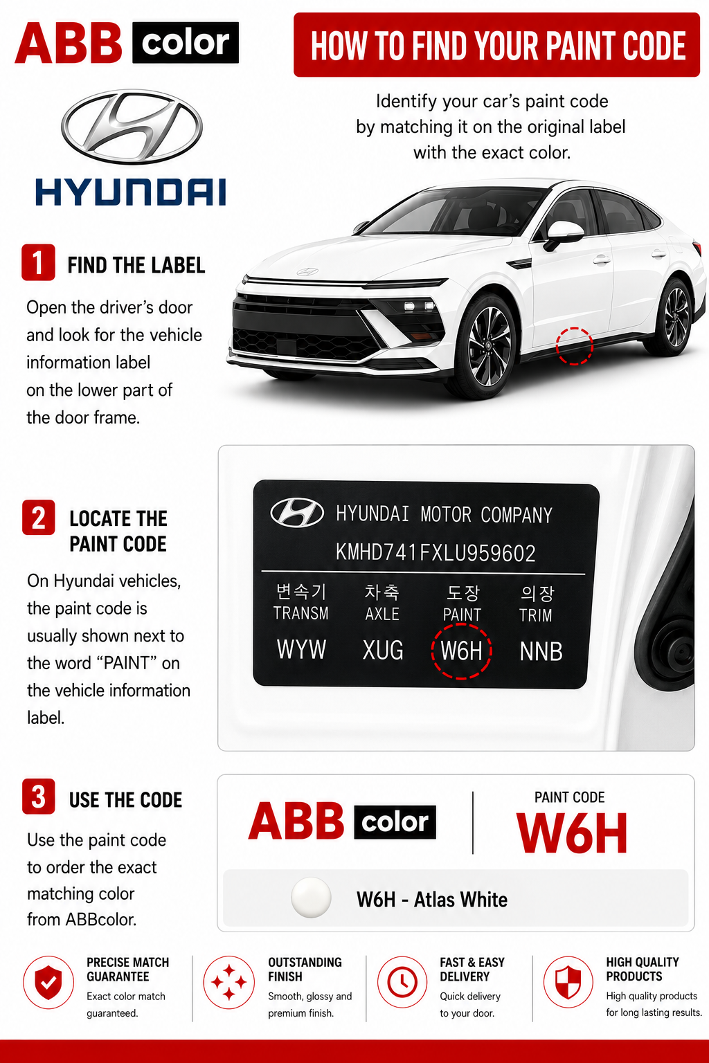 How to find Hyundai paint code for a custom touch up paint order