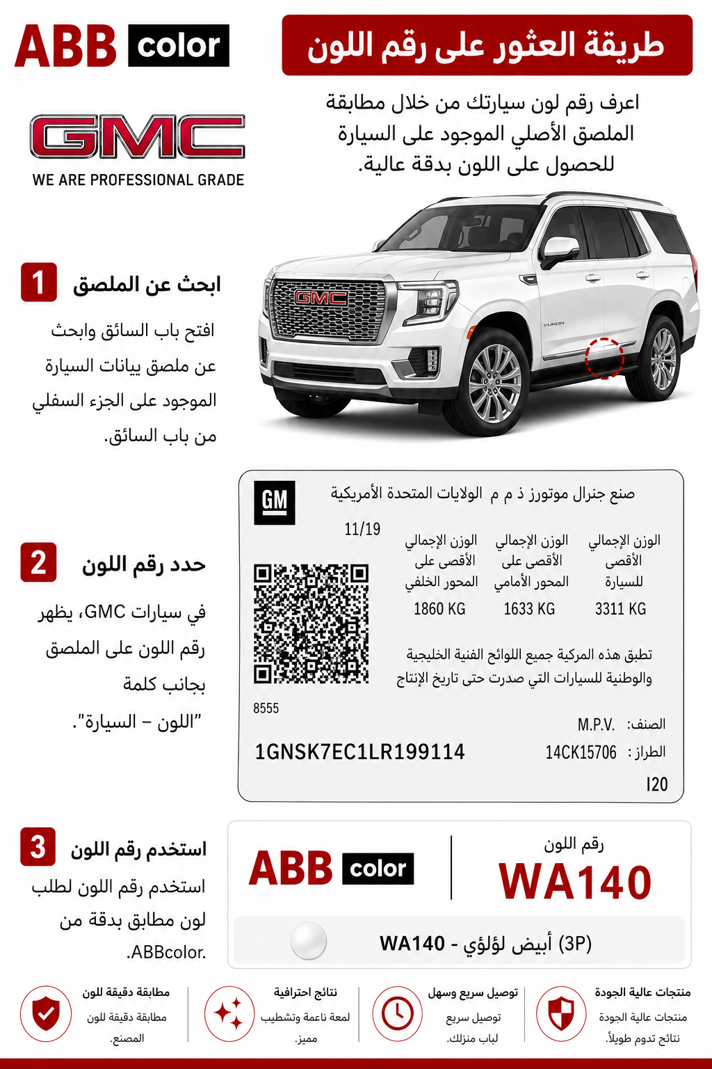 كيفية معرفة رقم لون GMC من لوحة بيانات السيارة للطلب الخاص