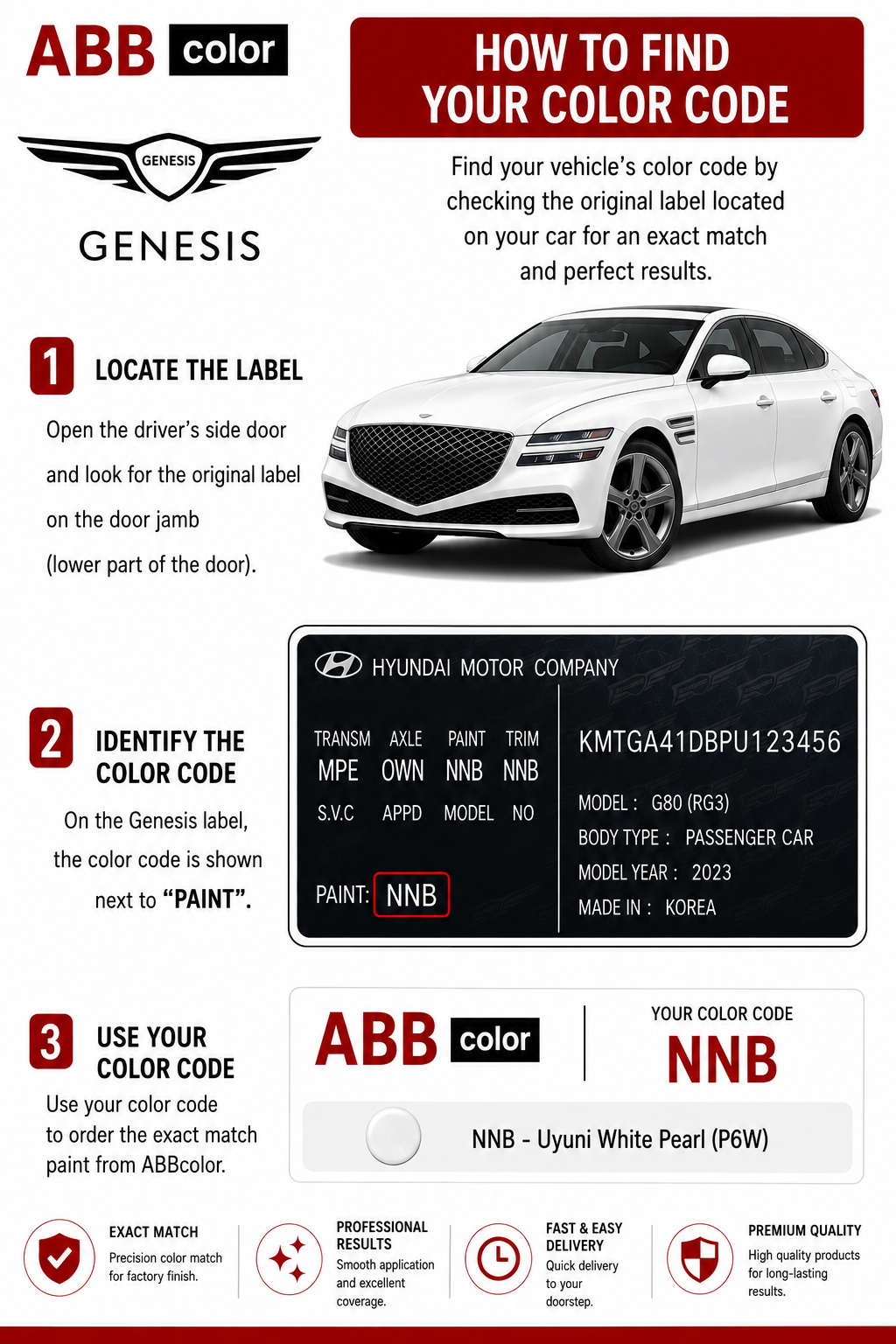 How to find Genesis paint code for a custom touch up paint order