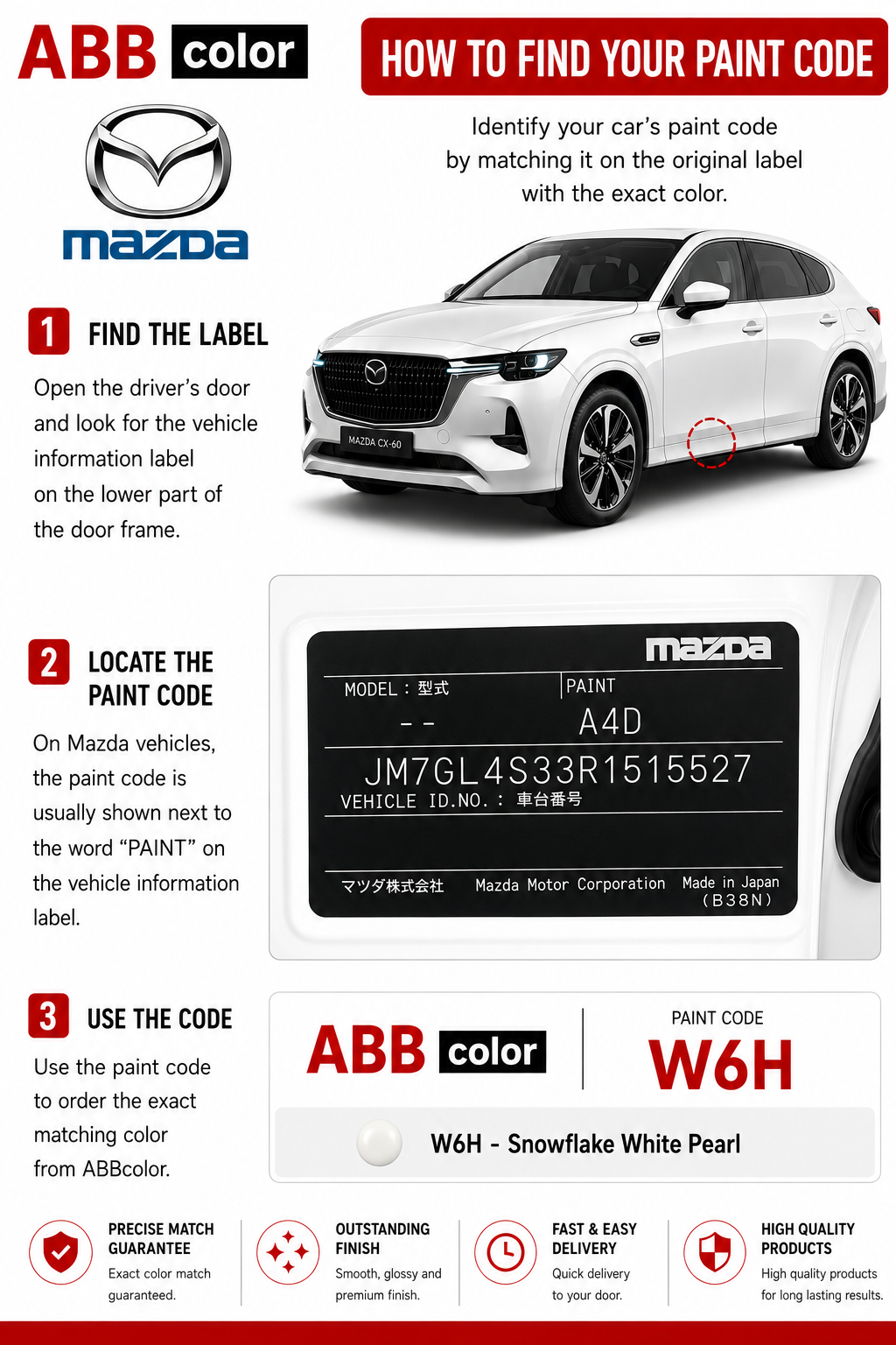 How to find Mazda 6 paint code 47S on vehicle information label