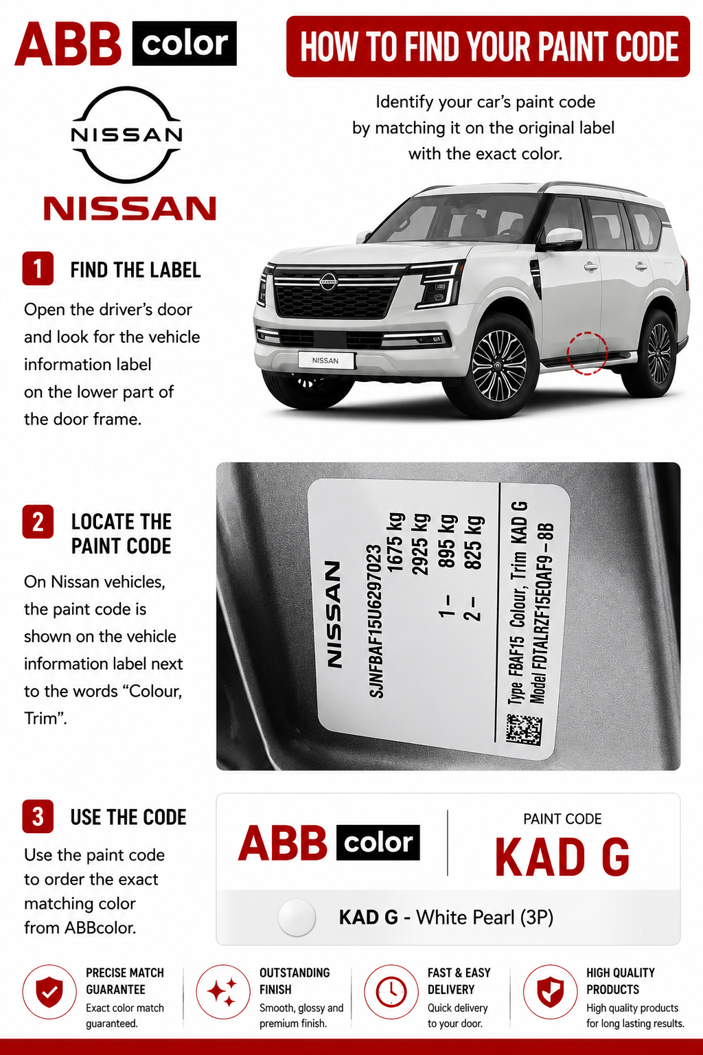 How to find Nissan paint code for a custom touch up paint order