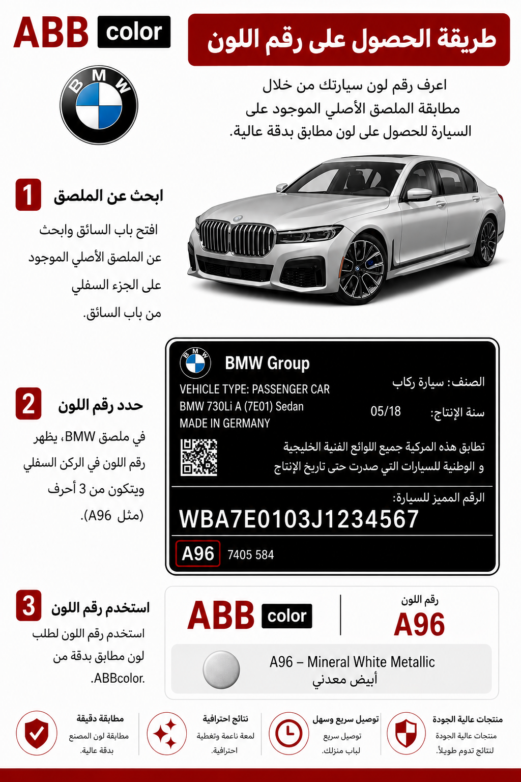 كيفية معرفة رقم لون BMW من بيانات السيارة لتجهيز قلم بوية طلب خاص