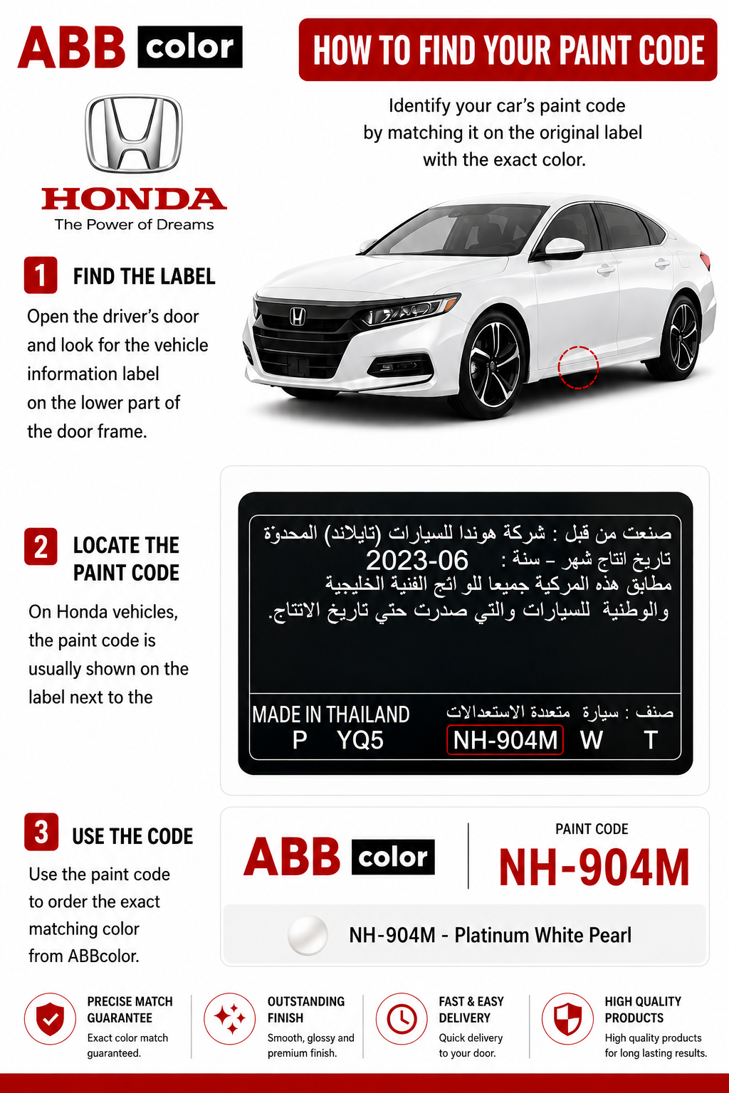How to find Honda Accord paint code NH-731P on vehicle information label