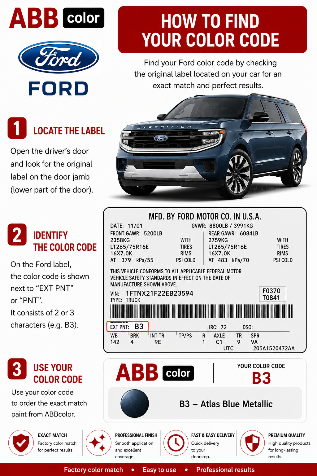How to find Ford Taurus paint code UG on vehicle information label