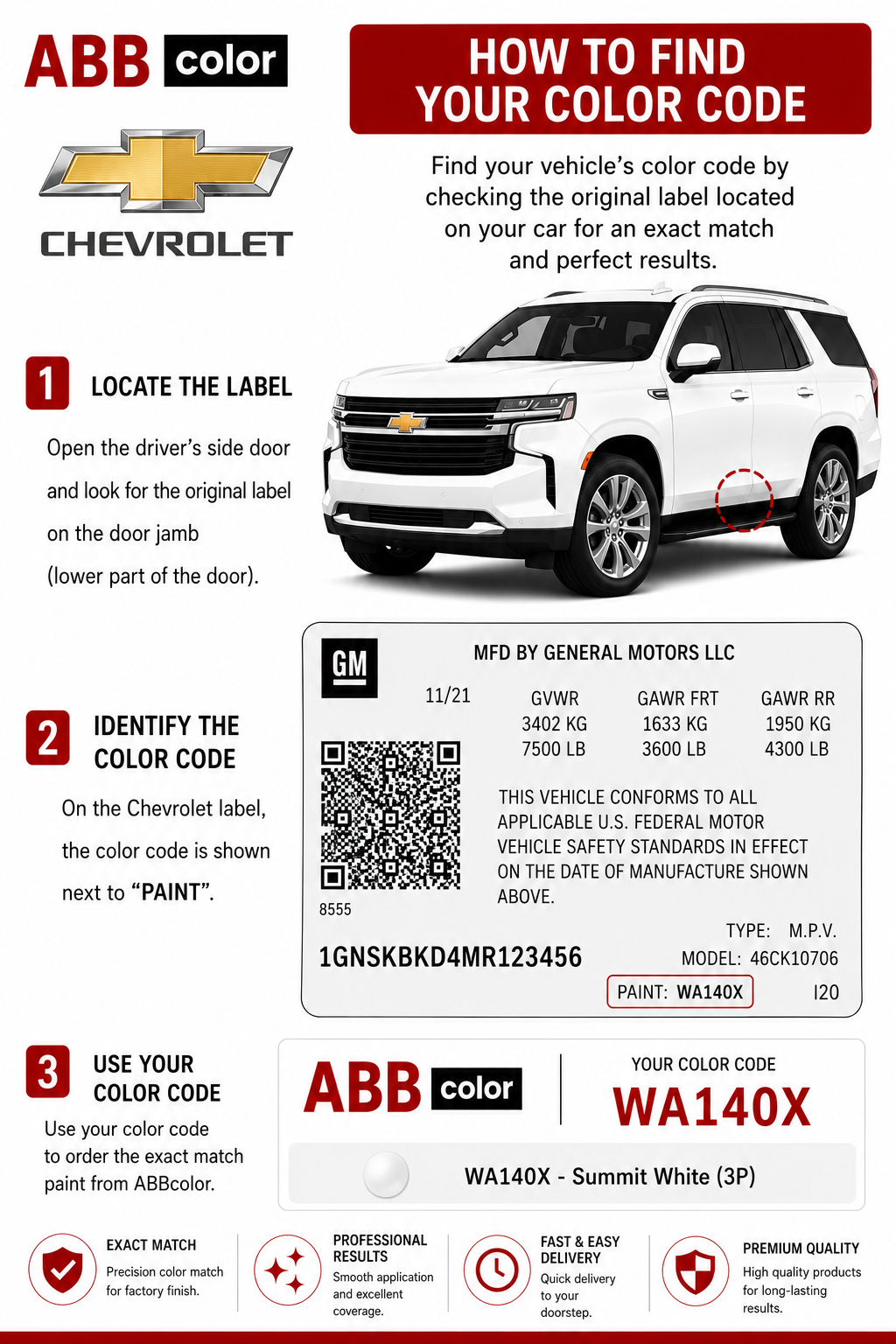 How to find Chevrolet paint code for a custom touch up paint order