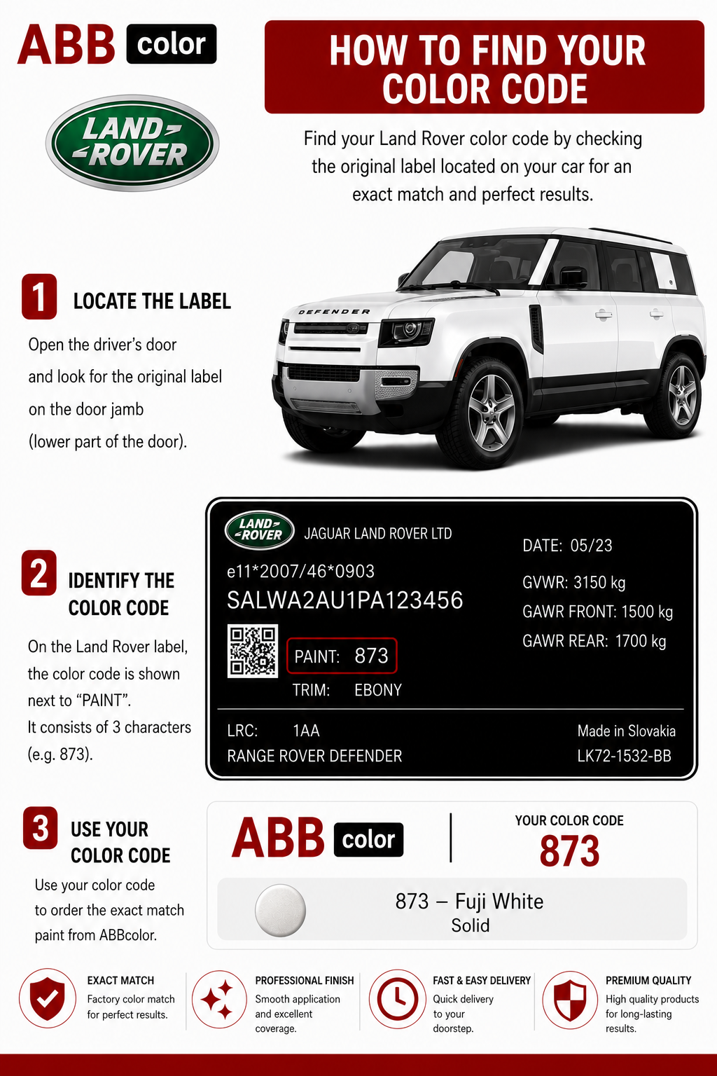 How to find Land Rover Range Rover paint code AG PAB 820 on vehicle information label