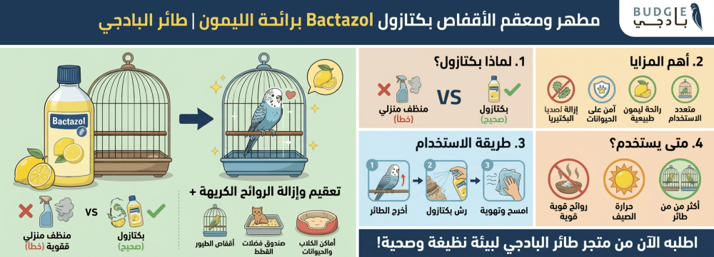 مطهر ومعقم الأقفاص بكتازول Bactazol برائحة الليمون | طائر البادجي