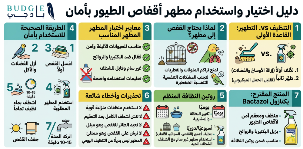 مطهر أقفاص الطيور: كيف تختار المنتج المناسب وتستخدمه بأمان؟