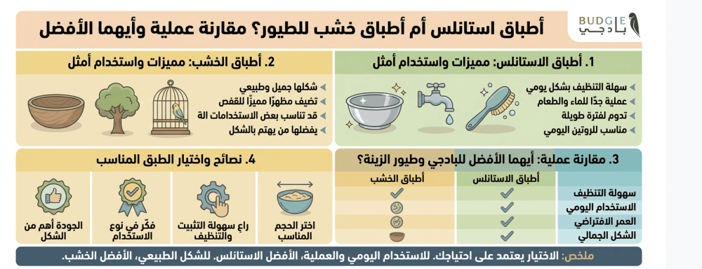 أطباق استانلس أم أطباق خشب للطيور؟ أيهما أفضل؟