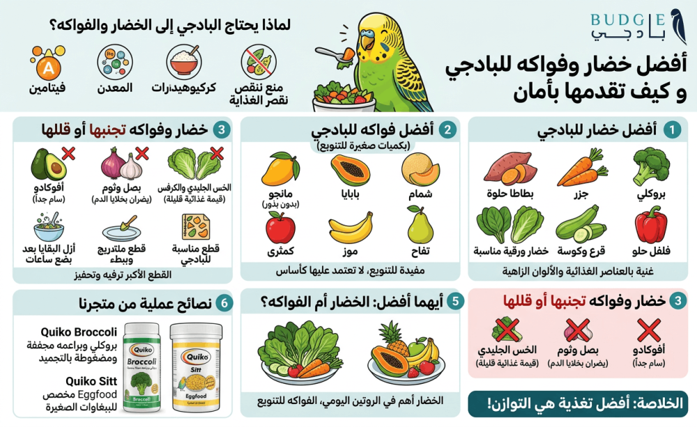 أفضل خضار وفواكه للبادجي وكيف تقدمها بأمان
