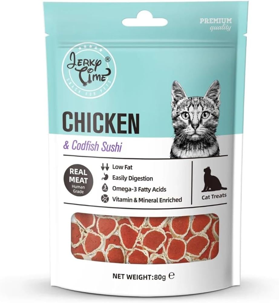جيركي تايم بايتس مكافاة للقطط بالسوشي وسمك القد 80g