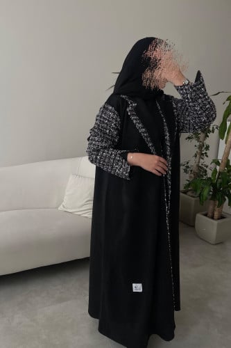 عباية شتوية شامواه اسود مع شانيل