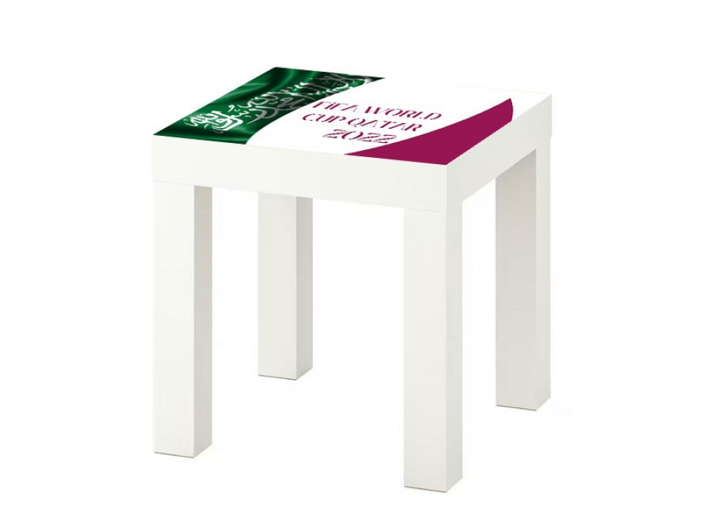 طاولة ايكيا 35 * 35 مطبوعه بشعار الفيفا 2022  لمنتخب المملكة العربية السعودية