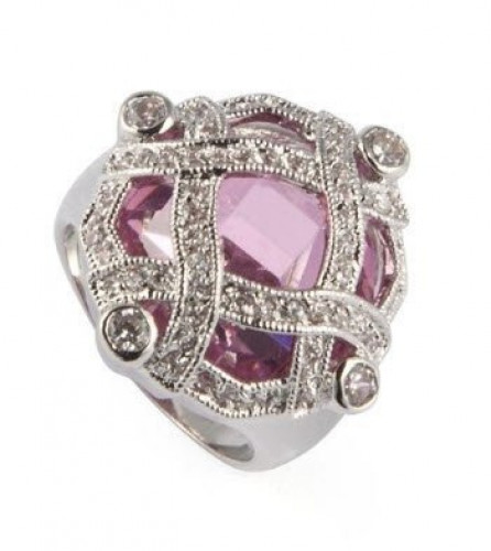 خاتم نسائي مطلي بالفضة ومزين بالزركون الكوبي مقاس 8 أمريكي