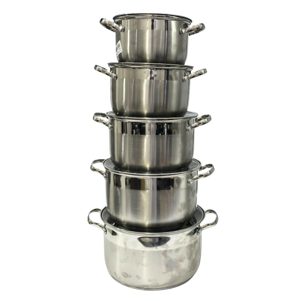 طقم قدور استيل غطا قزاز العدد 5 باحجام مختلفه