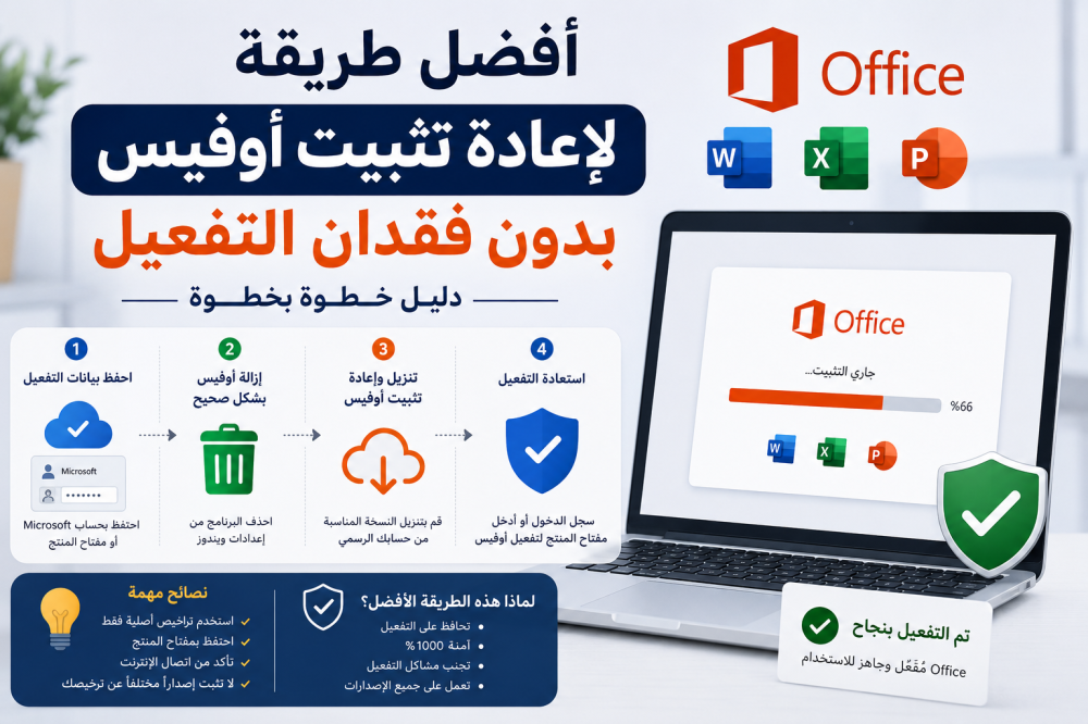 إعادة تثبيت أوفيس بدون فقدان التفعيل